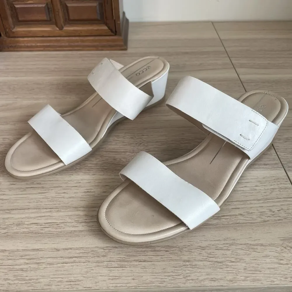 ECCO Shape 35 Wedge Bright White Leather Hook Loop Slip-On Mule Size US 8 EU 39 - Picture 2 of 10